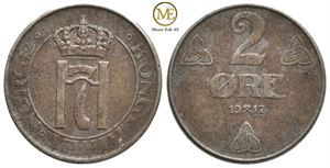 2 øre 1917 Haakon VII. Kv.1+