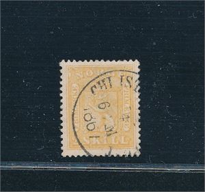 Nk 6 o. Pent merke med del av "CHRISTIANIA BYPOST"