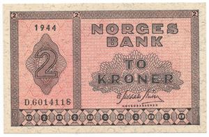 2 kroner 1944 D.6014118. Kv.0