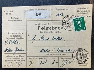 SOGN OG FJORDANE Følgebrev stempl. Skei i Jølster