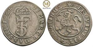2 mark 1664 Frederik III. Kv.1/1+