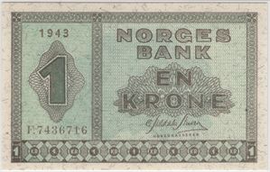 1 krone 1943 F.7436716. Kv.0