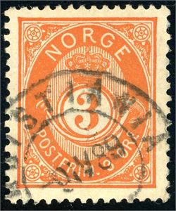 51 IIb t2. 3 øre 20 mm på papir fra Bentse, stemplet "Christiania 9.6.89".