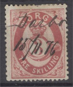 NK 18 Håndskrevet Darbo 15/11-76 på 3 skill. Posthorn