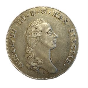 SVERIGE GUSTAV III 1 Riksdaler 1776, repor. (Kv. 1+)