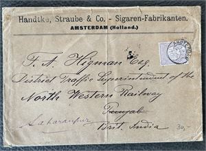 NEDERLAND-BREV 1893 til British India. Vertikal brett, stempler bak, se foto nr 2
