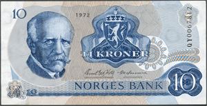 10 kroner 1972, serie QY 0067812. Erstatningsseddel. 01