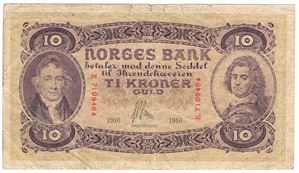 10 kroner 1916 E.7109494. Kv.1-