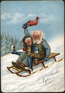Wilhelm Larsen. Nissefar og kone på kjelke. K-3