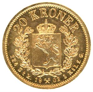 20 kr 1902 i gull. 0/01