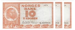 10 kroner 1973 M.9107013-15 i serie. Kv.0