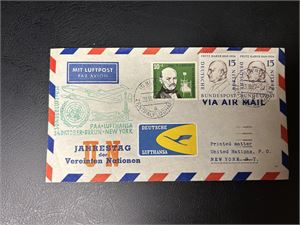 BRD/BERLIN Sonderluftpost 24 oktober 1957 Berlin-New York. Ser ut til å være katalogisert etter Dalmann (20000 Lire)