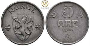 5 øre 1945 Haakon VII. Kv.0