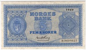 5 kroner 1949 D. i serie. Kv.0-0/01