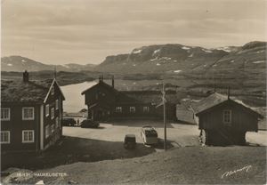 Postkort kjøretøyer HAUKELISETER buss med kalesjen nede (TE) A6 s/h (Normann 15-131) st. Haukelisæter 1940