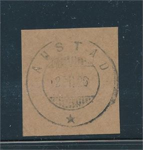 Reservestempel "AUSTAD ??-II-26" på klipp uten frimerke