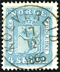8 I. 4 skill, pent fullstemplet "Kolvereid 17.12.1866" (NT).