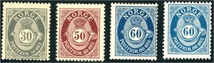 81,96--109. 30 øre fintagget Knudsen samt noen Posthornmerker fra 1909 inkludert begge 60 ørene.