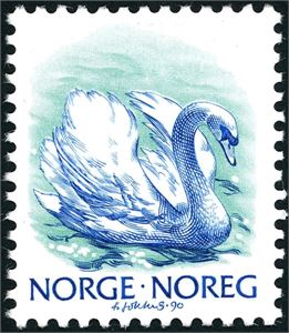 1086. Kr 3,20 Svane 1990, variant "Uten valør".