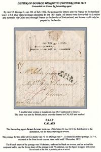 GB. Four letter sent to Switzerland: One unfranked sent via France and then with Forwarding-agent to Geneve and 3 with stamps (1867, 75 and 1891).