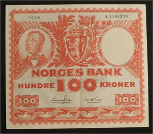 100 kroner 1949 Norge 1+ A1104359. Pen.