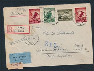 Nk 322-24 på flott sensurbrev stemplet "OSLO 25-5-44" til Breslau. Masse påtegninger