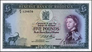 Rhodesia. Five Pounds 1964, F/2 128070. 01
