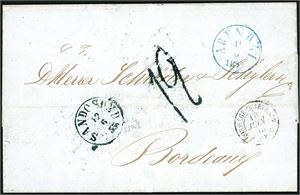 Tre komplette brev, alle stemplet "Arendal" (1855, 1862 og 1863) og sendt til Bordeaux.