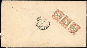 One 5 cent from U.S.A. on envelope to St. Croix, cancelled "Frederiksted 3.5.1912" ans "Consignee´s mail. Paquebot" beside. Three 5 BIT Postage Due on reverse together with "Frederiksted 4.5.1912" cds. Cert- C. Aa. Møller and a small paper from him "Do you want to sell this letter?".