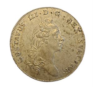 SVERIGE GUSTAV III 1 Riksdaler 1781, 1775-års bild. (Kv 1+)
