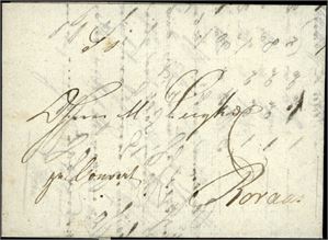 Komplett brev fra Trondhjem til Røraas, 25. april 1829. Påskrevet "pr. Couvert" i nedre venstre hjørne.