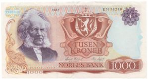 1000 kroner 1987 E.3158248. Kv.