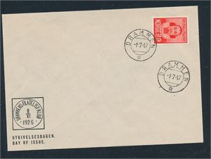 FDC Nk 370 Dass med vignett 2 (Drammens Filatelistklubb, grad 8)
