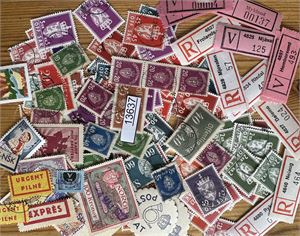 DIVERSE OFFSAK, BREVMERKER, ETIKETTER ETC Lot i pose, se foto
