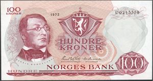 100 kroner 1972, serie U 0213358. 01