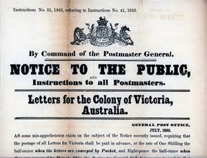 Great Britain. Instructions No 51, 1855. "Letters for the Colony and Victoria, Australia.".