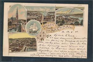 HILSEN FRA ARENDAL (O. H. Nilssen) stemplet "ARENDAL 18-VI-03" til København