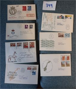 FDC Nk 455 og 463, 30 og 55øre Olav (Hk 1400) + 6 andre