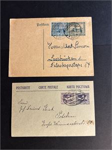 SAARGEBIET Helsakskort 1926 og kort med jernbanestempel "BRESLAU-KATTOWITZ" 1920 med pent stempel