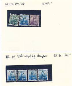 Nk 213-14 og 216 stemplet 1939-40 + 4 ekstra Nk 214, alle med tidsriktig stempel (Hk 615)