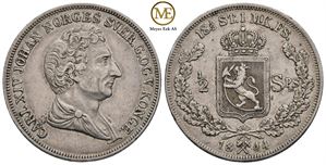 1/2 speciedaler 1844 Carl XIV Johan. Kv.1+