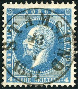 4. 4 skilling Oscar, pent fullstemplet "Stamsund 13.7.1863". (NO, 6 pkt),