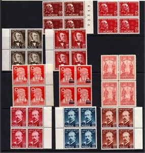 xx Lot med 10 fireblokk NK340-379, flere med kantmarg.