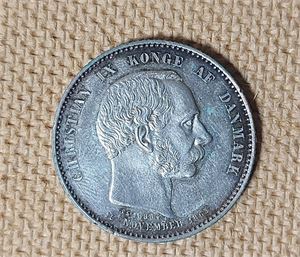 DANMARK CHRISTIAN IX, 2 kr minnesmynt 1888. 15 gr 0.800 silver