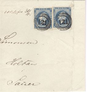 Håndskrevet Ulefos 30/12 (Te) på del av brevomslag med 2 stk 4-skill Oscar stemplet nydelig med hver sin III-121