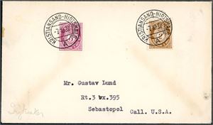 Kristiansand-Hirtshals. En frankert konvolutt, med litra "A" og et ufrankert "Tjeneste-kort" (Bl. 73), med litra "B".