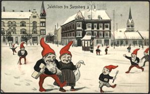 Julehilsen fra Sarpsborg. Brukt i 1908. K-2