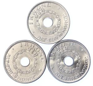 1 Krone 1946, 1949 og 1950 Kv 0