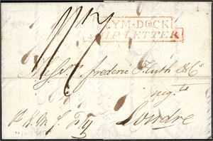 A complete letter, dated "St Thomas 29 Nov 1819" and sent to London, with "Plym. Dock Ship Letter"-postmark on front and "B 29 Ja 29 1820" cds at reverse.