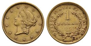 1 dollar 1853 Liberty head. Kv.1+